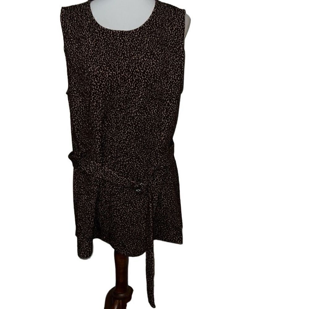 Ann Taylor Animal Print Cheetah Sleeveless Top Blouse Belted Neutrals sz XXL